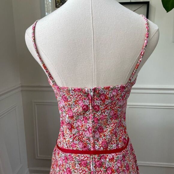 Vintage 90s City Triangles Floral Fit & Flare Spaghetti Strap Dress S 5 6 - Picture 7 of 9